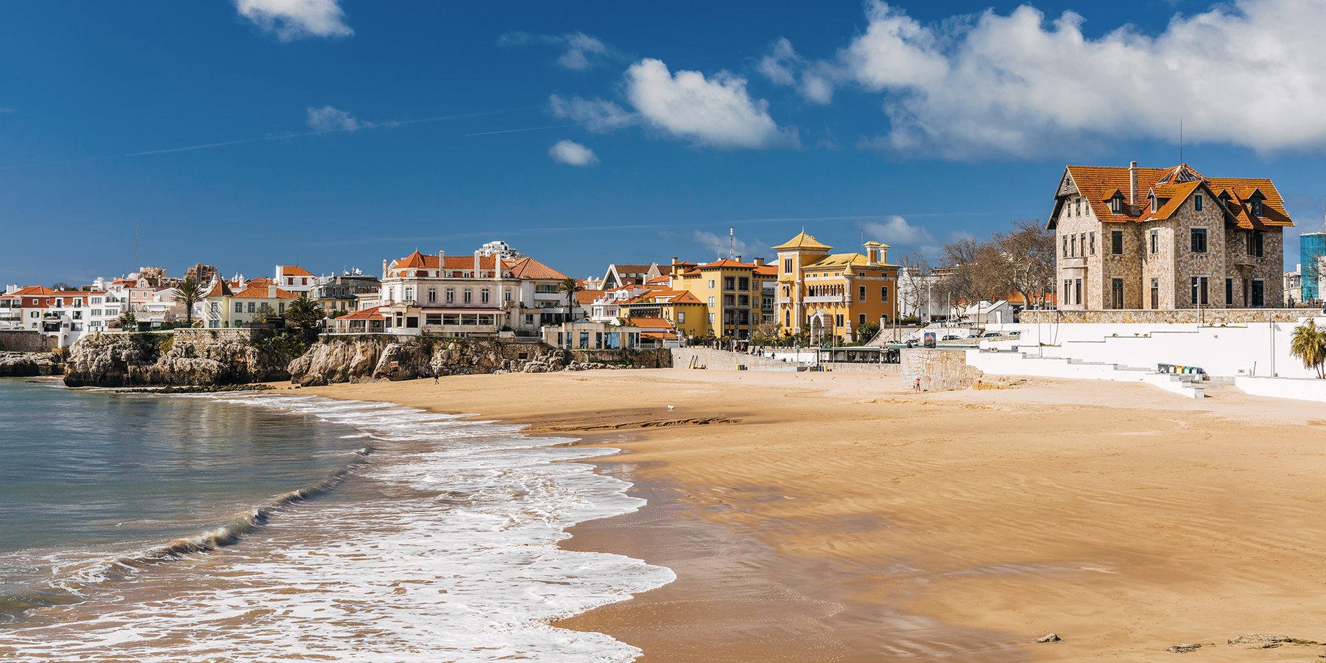 Praia da Conceição in Cascais, Portugal, a sheltered town beach suitable for families with children