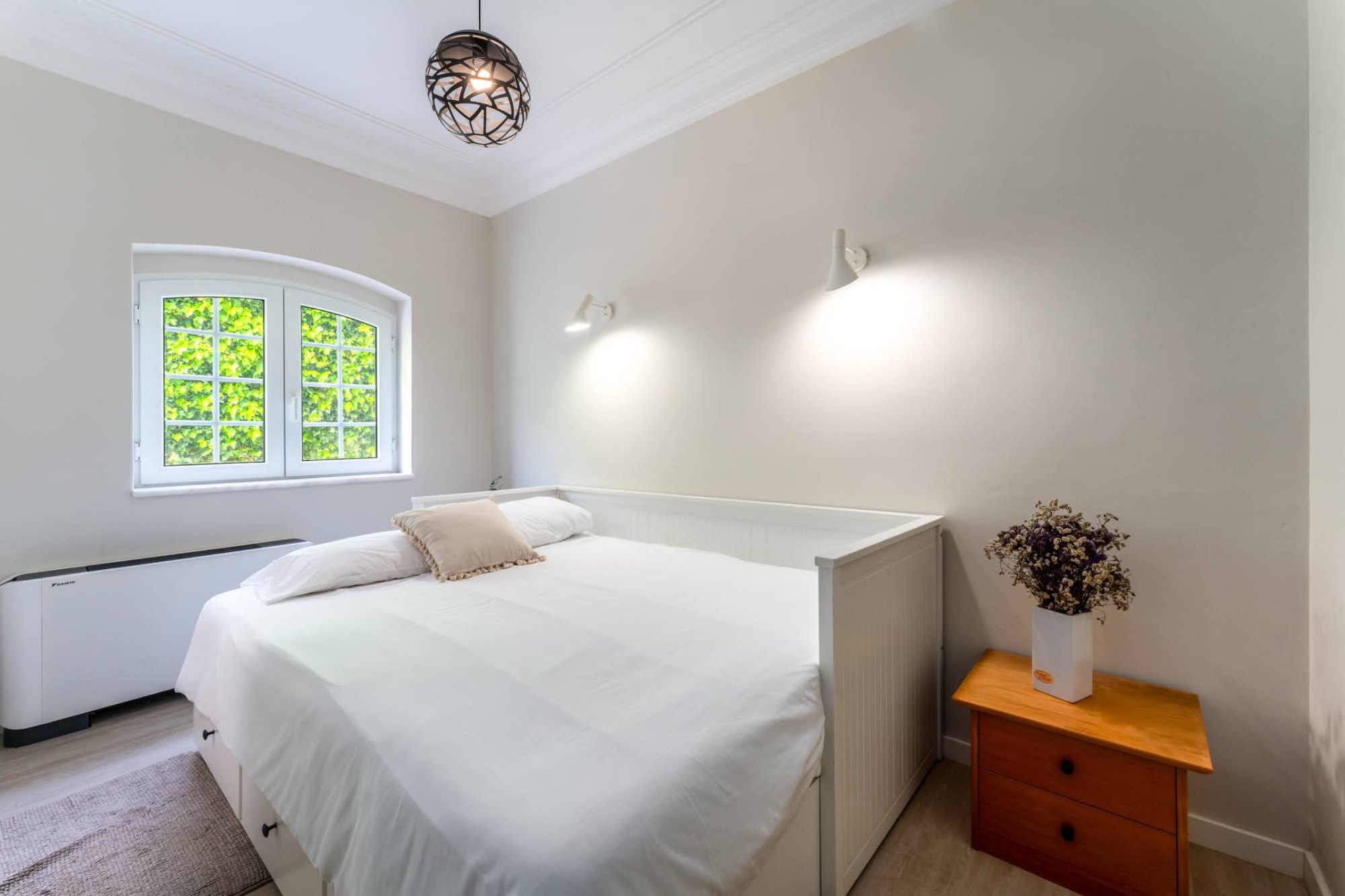 Staff Ensuite Bedroom #8 trundle opened to a double, mattress filling the room, window at left