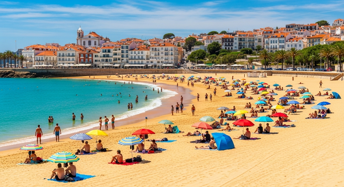 Summer day on the Cascais waterfront in Portugal